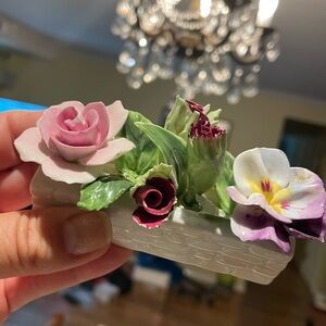 Floral Ceramic 2 Baskets with Pink and Purple Flowers